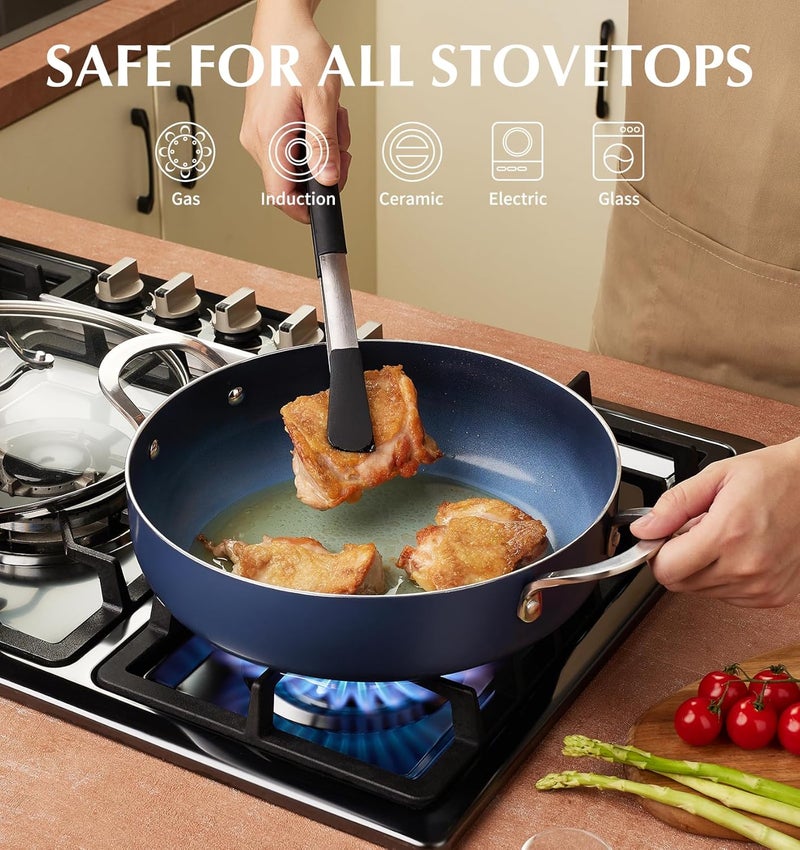 KOCH SYSTEME CS 12-Inch Saute Pan, 5.5-Quart Deep Frying Pan, Toxin-Free Ceramic Nonstick Saute Pan with Lid – Large Scratch-Resistant Deep Fry Pan, Oven Safe, Induction Compatible, Gradient Blue - Image 4